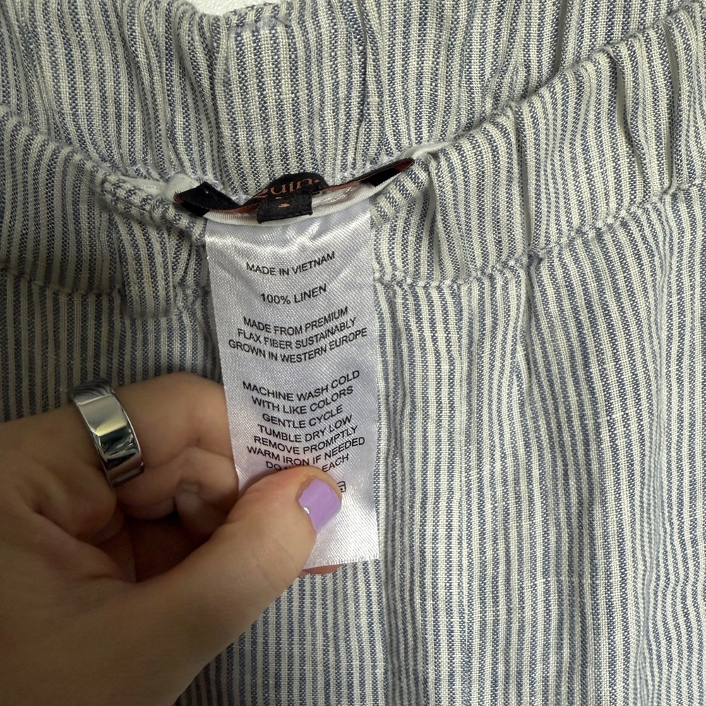 Quince Blue / white Striped Linen Pants - Picture 3 of 3